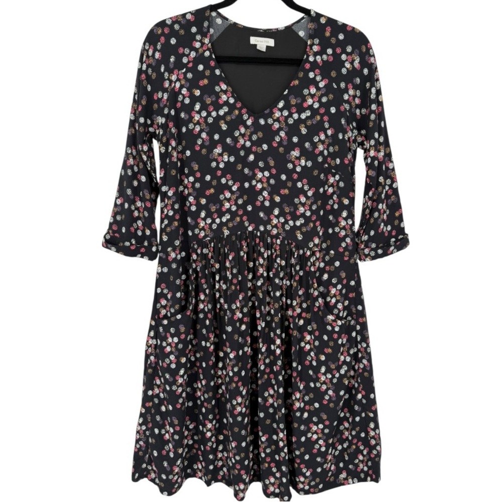 Garnet Hill Bohemian Pocket-Detail Dot Print 3/4 Sleeve Midi Dress Size 4 Boho